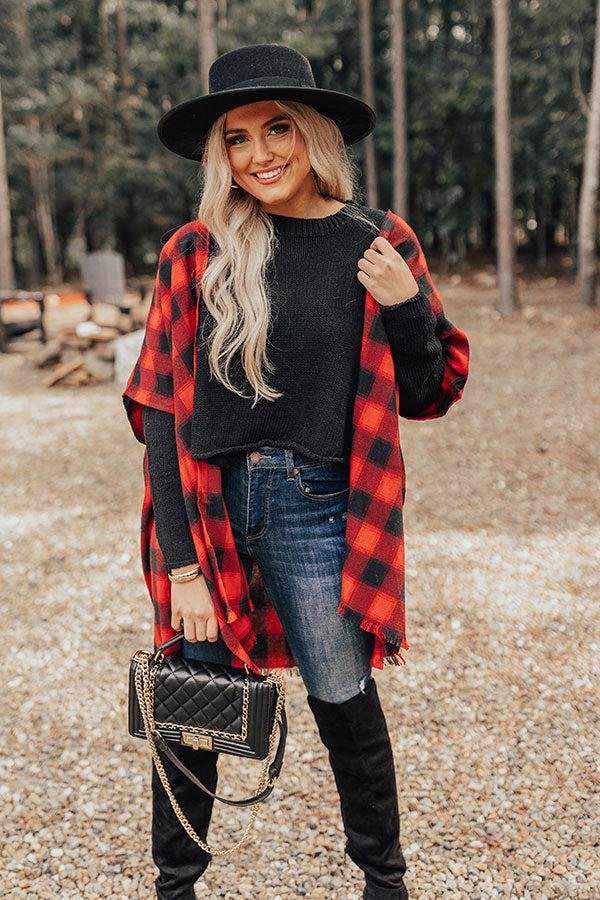 Morning Harvest Plaid Poncho In Red Product Image