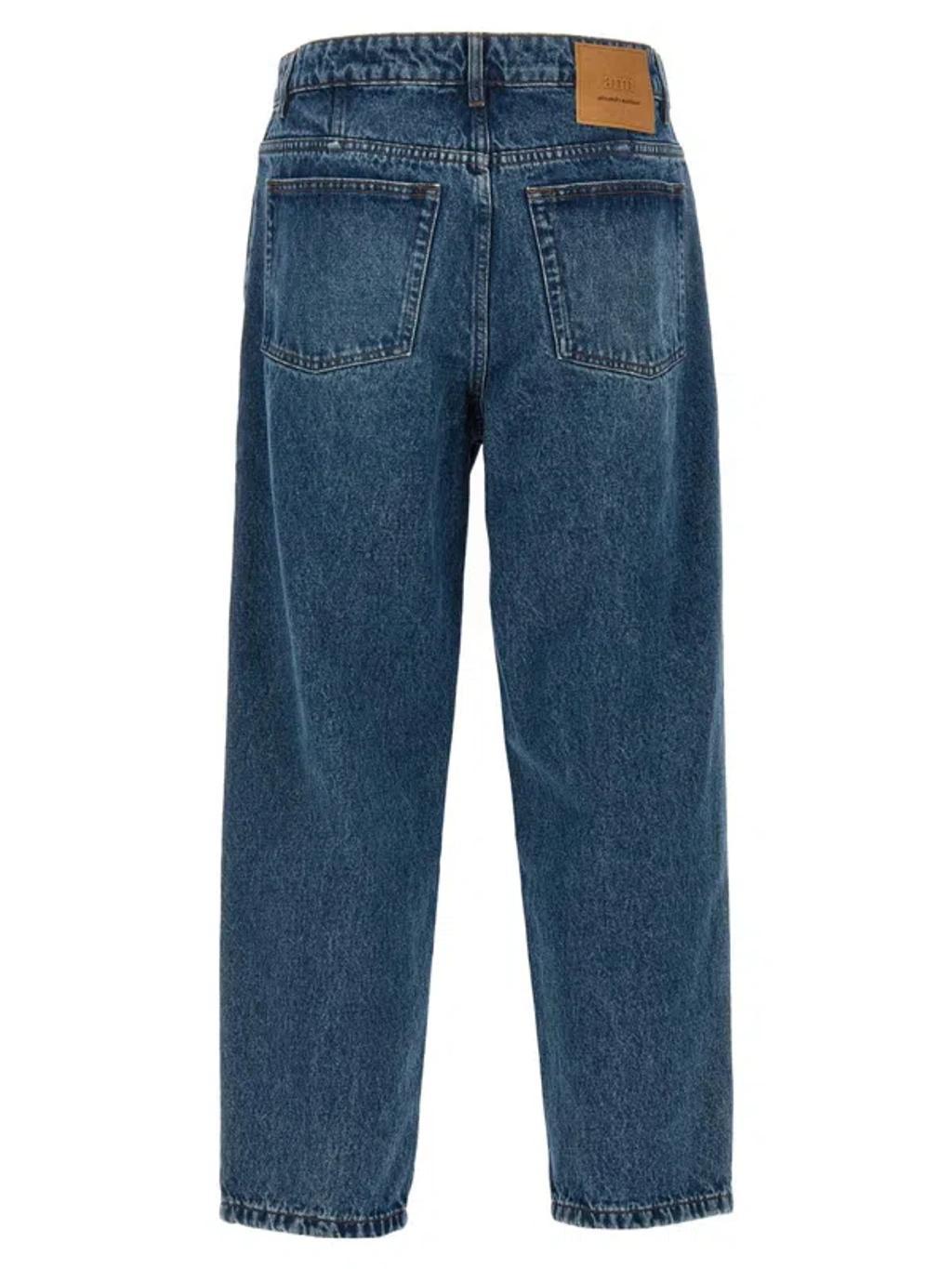 AMI ALEXANDRE MATTIUSSI Logo-patch Tapered Jeans In Used Blue Product Image