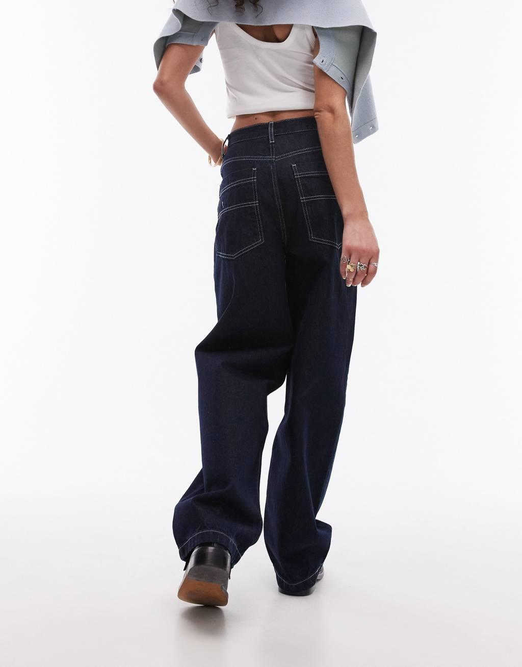 Topshop high rise baggy jeans in raw indigo Product Image