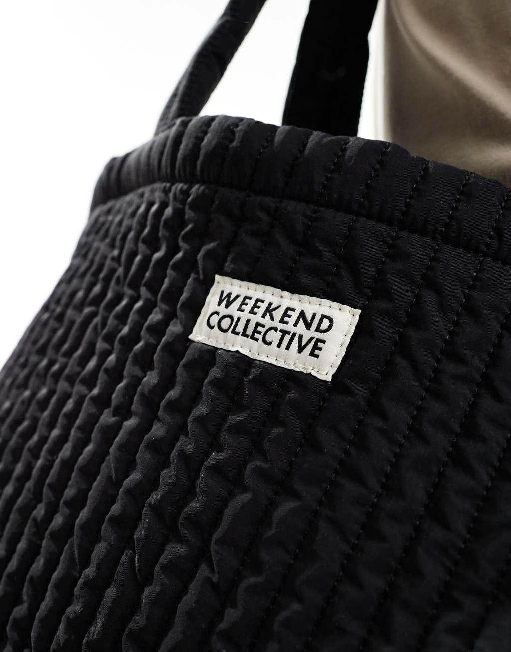 Weekend Collective padded quilted tote bag in black Product Image