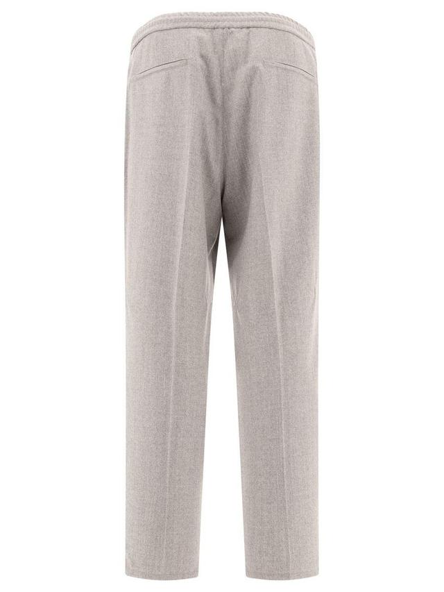 BRUNELLO CUCINELLI With Drawstring And Double Pleats Trousers Grey Product Image