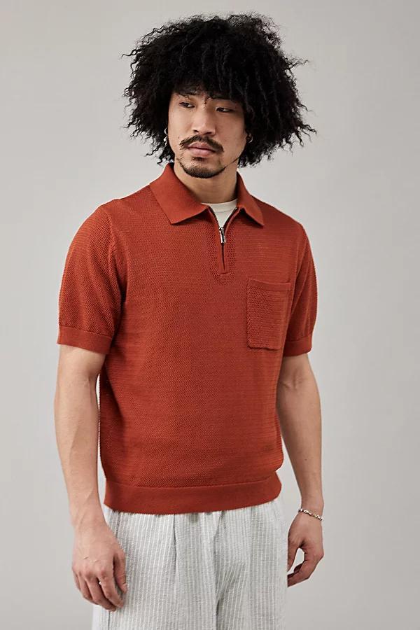 BDG Orange Quarter-Zip Polo Shirt Top Mens at Urban Outfitters Product Image