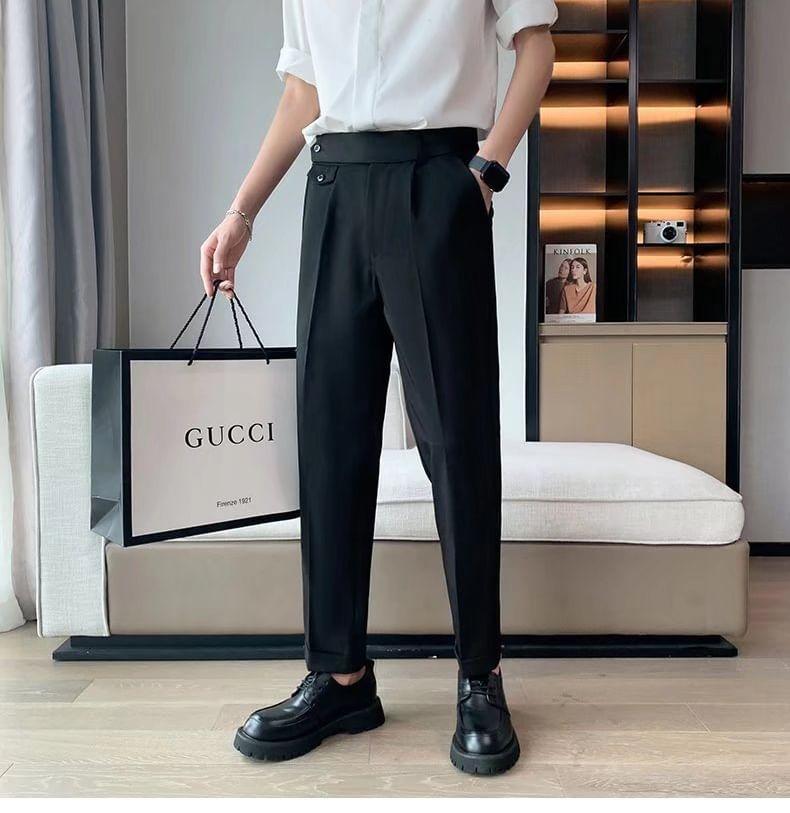 Mid Rise Plain Straight Leg Dress Pants Product Image