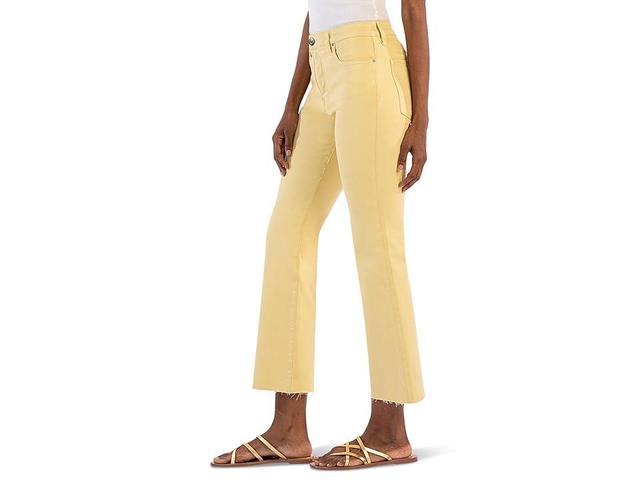 KUT from the Kloth Kelsey High-Rise Fab Ab Ankle Flare With Raw Hem In Lemon (Bubblegum) Women's Jeans Product Image