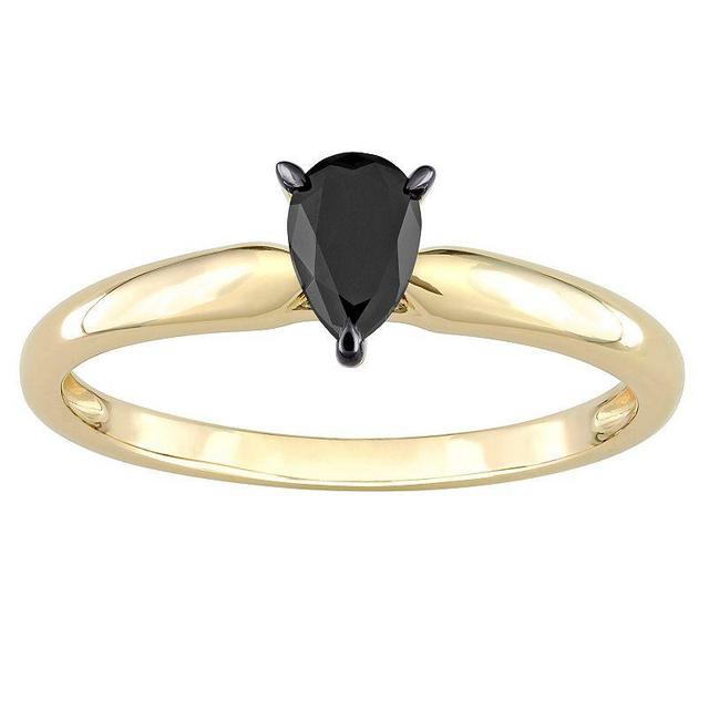 Stella Grace 14k Gold 1/2 Carat T.W Pear-Cut Black Diamond Solitaire Engagement Ring, Womens Product Image