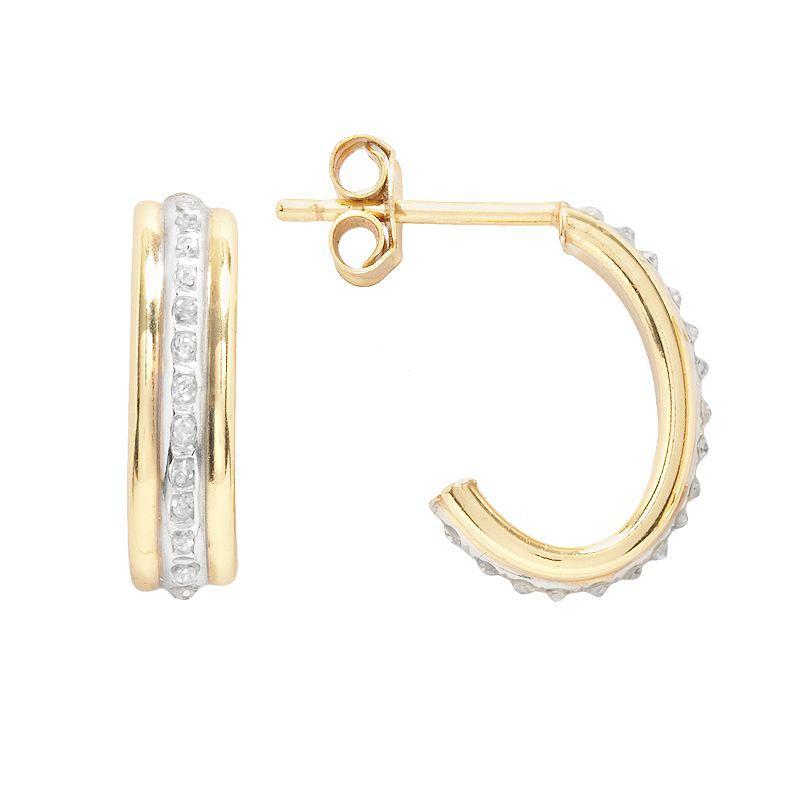 Diamond Mystique 18k Gold Over Silver Diamond Accent J-Hoop Earrings, Womens, White Product Image