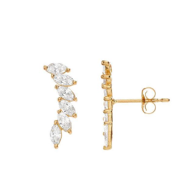 14k Gold Cubic Zirconia Leaf Ear Climber Earrings, Womens Product Image