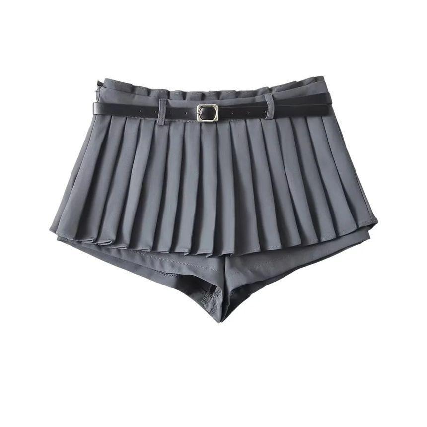 Low Waist Plain Pleated Mini Skirt Product Image