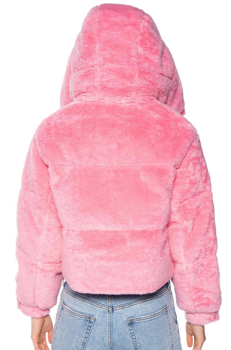 MARDIE PINK FUZZY HOODED PUFFER Product Image