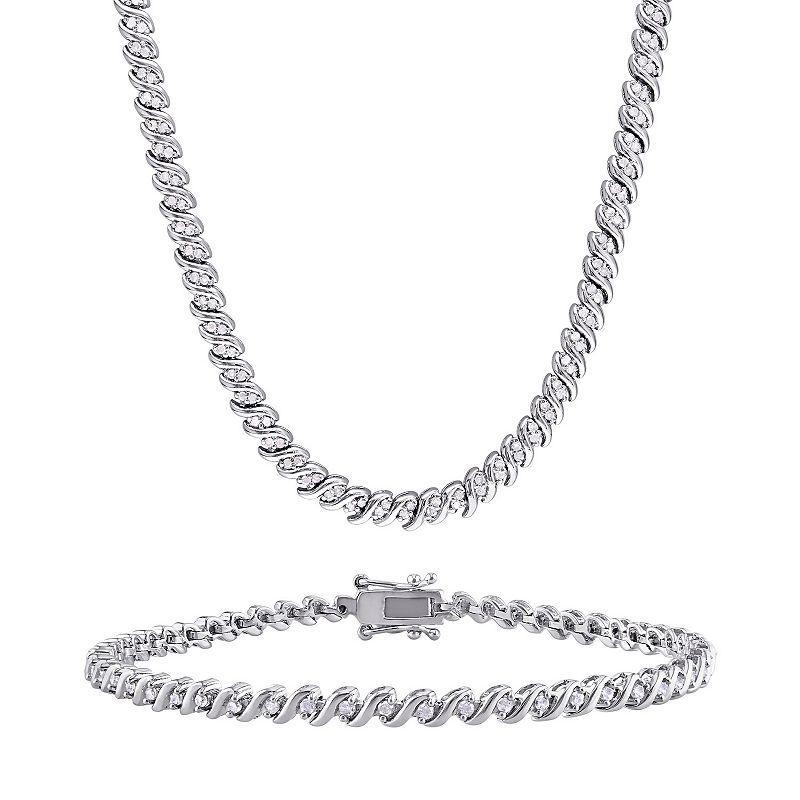 Stella Grace 1 1/2 Carat T.W. Diamond Tennis Bracelet & Necklace Set, Womens, Sterling Silver Product Image