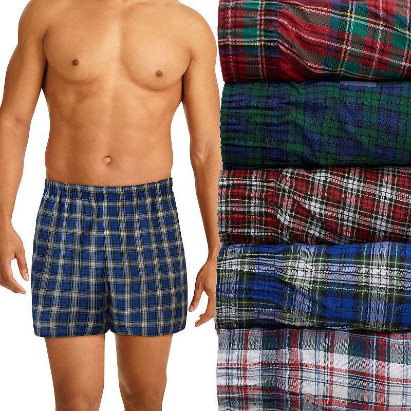 Mens Hanes Ultimate 5-pack Plaid Woven Boxers Red Product Image