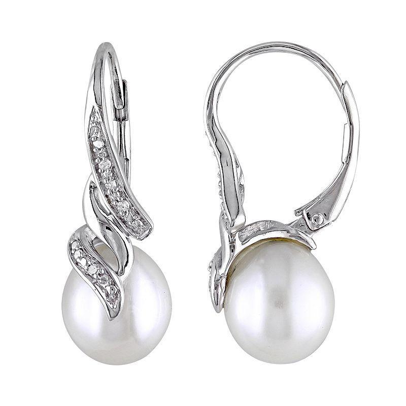 Stella Grace Freshwater Cultured Pearl & Diamond Accent Sterling Silver Drop Earrings, Womens, White Product Image