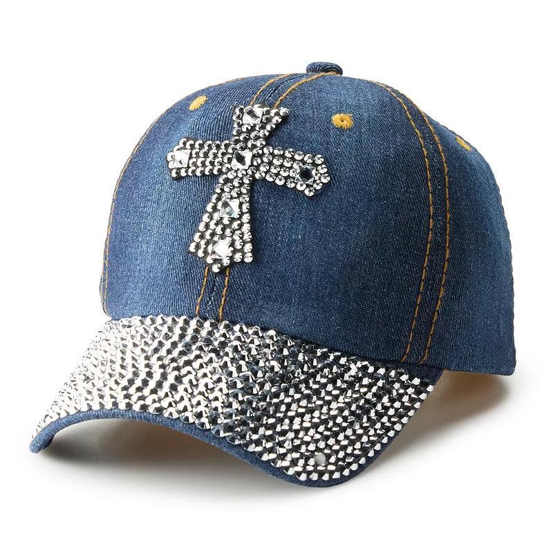 Womens Olivia and Kate Bling Cross Baseball Cap, Blue Product Image