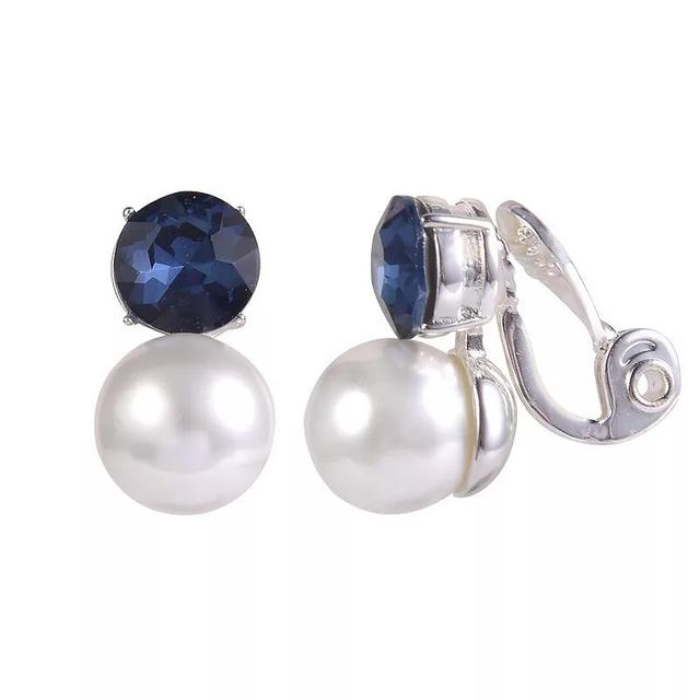 Emberly Stone and White Simulated Pearl Mini Drop Clip Earrings, Womens, Blue Product Image