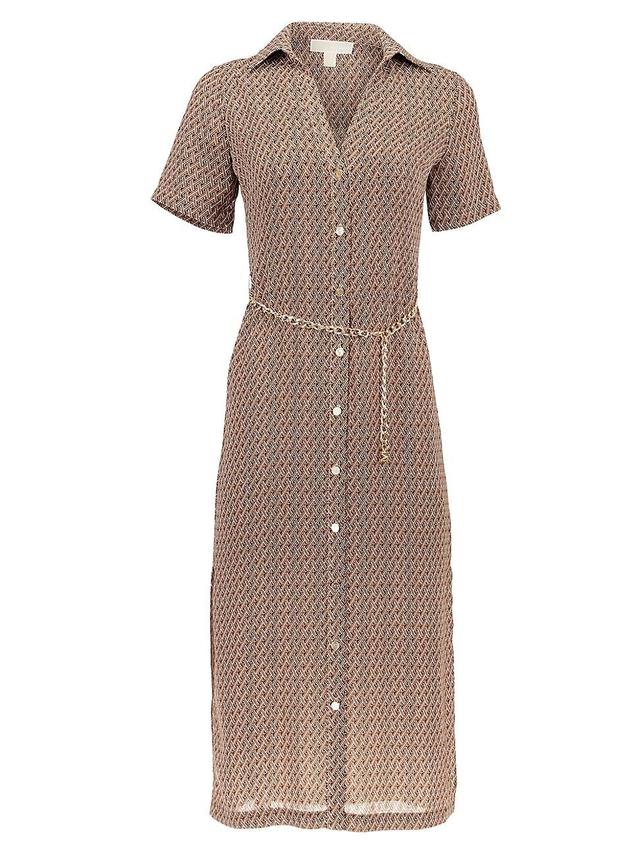 Womens Lattice Print Belted Crepe Midi-Shirtdress Product Image