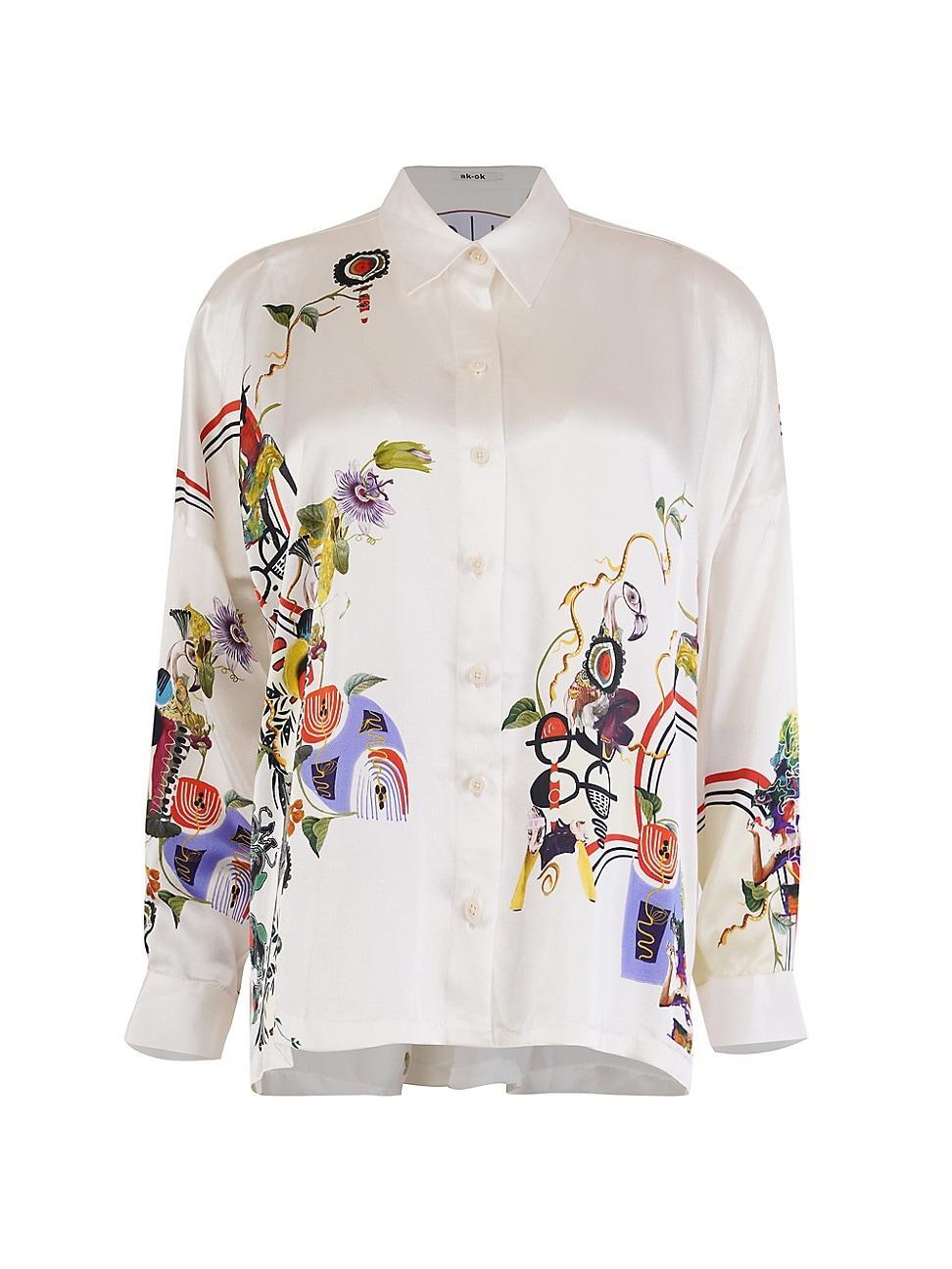 Womens Printed Silk Oversized Shirt Product Image