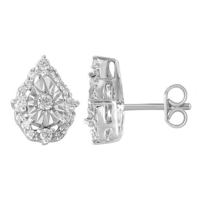 Sterling Silver 1/5 Carat T.W. Diamond Pear Shape Cluster Earrings, Womens Product Image