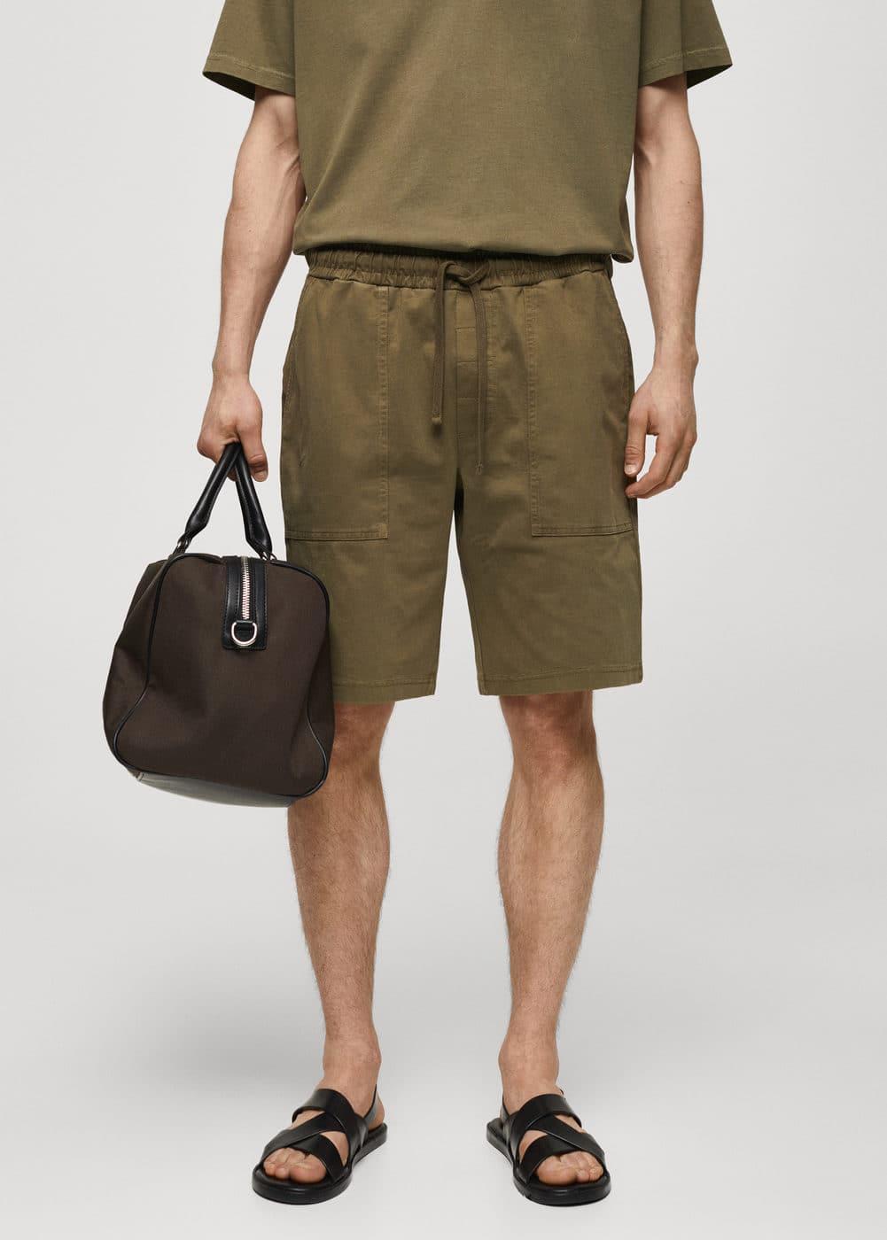 MANGO MAN - 100% cotton drawstring Bermuda shorts khakiMen Product Image