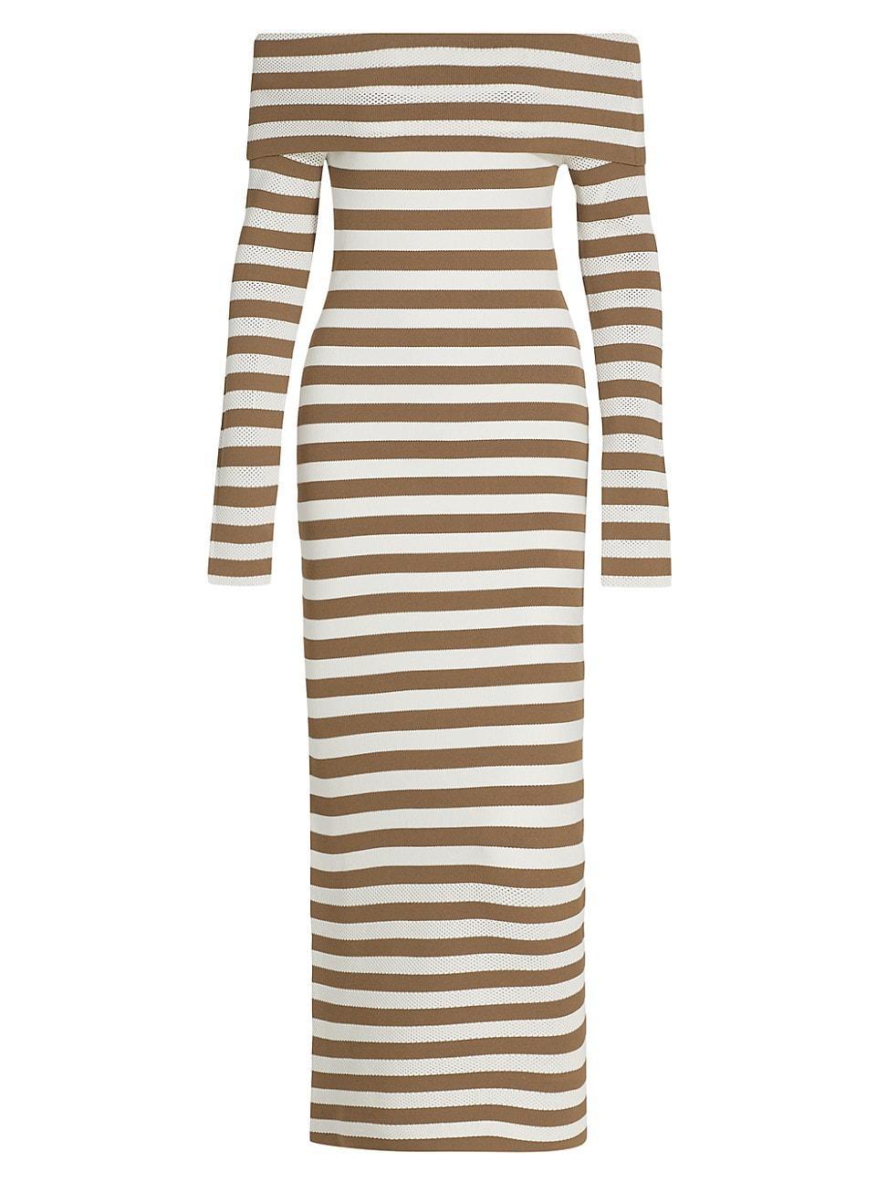 Lela Rose Stripe Off the Shoulder Knit Dress Product Image