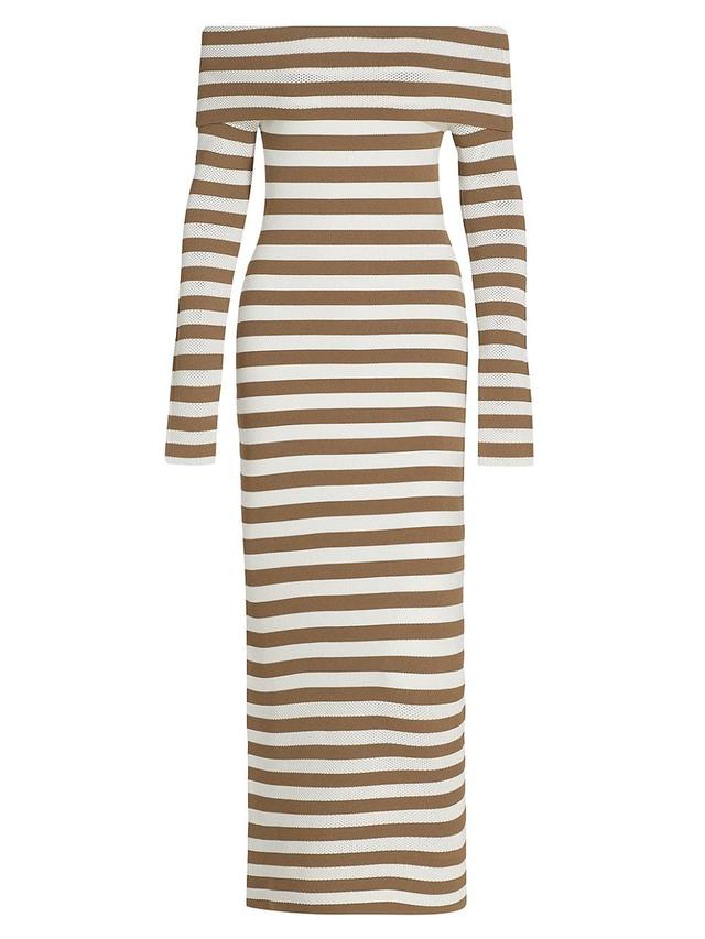 Lela Rose Stripe Off the Shoulder Knit Dress Product Image