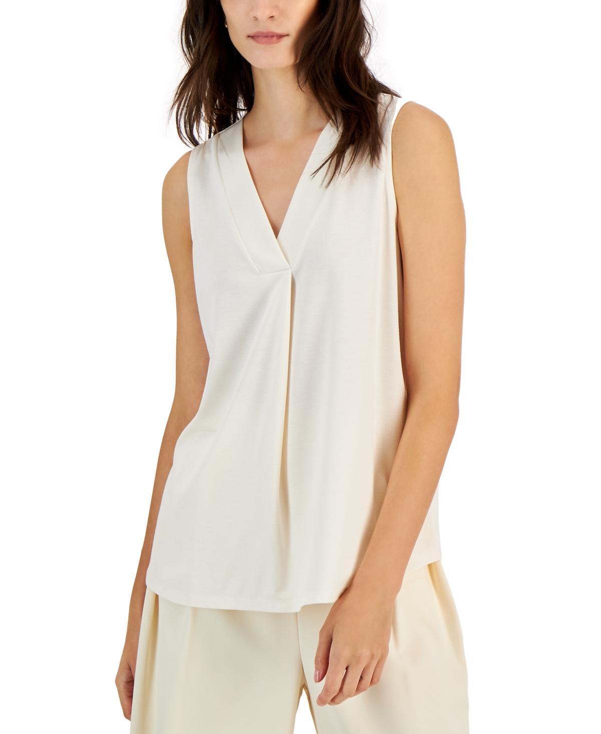 Anne Klein Womens Sleeveless Pleat-Front V-Neck Top Product Image