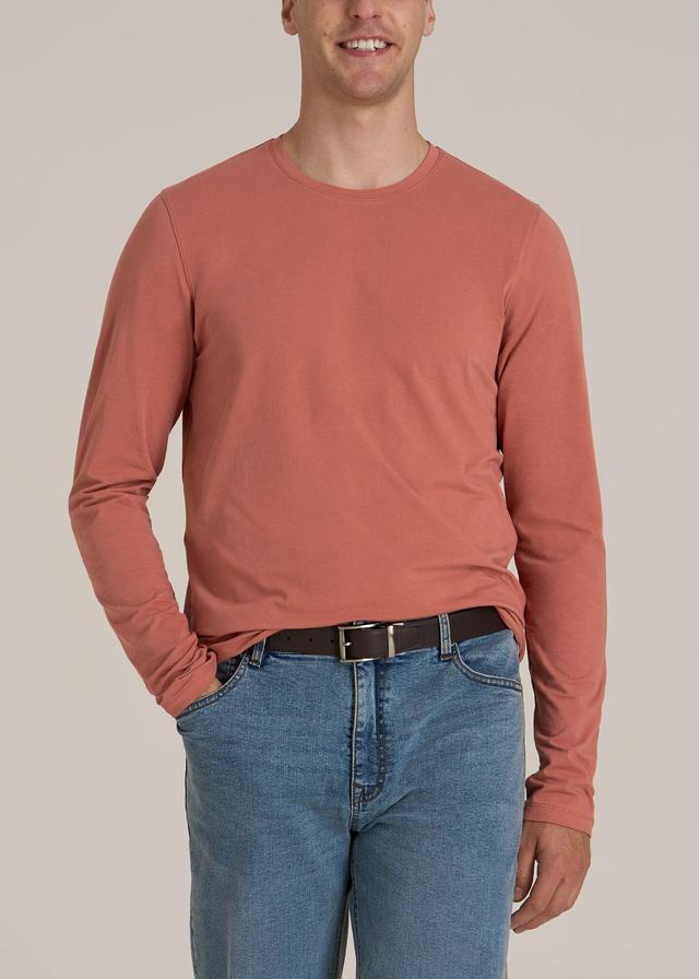 MODERN-FIT Stretch Cotton Long Sleeve Tall Men's Tee in Persimmon Product Image