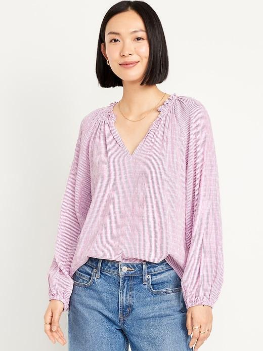 Ruffled Split-Neck Top Product Image