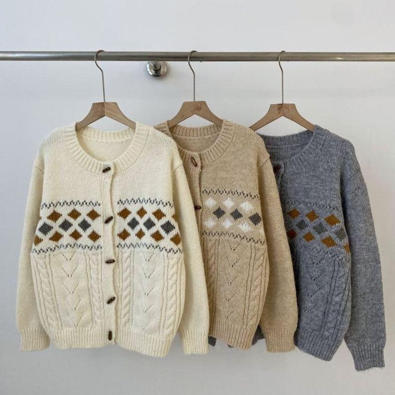 Crewneck Jacquard Button-Up Cardigan Product Image