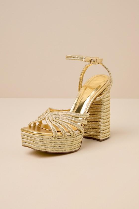 Seelah Gold Metallic Strappy Platform High Heel Sandals Product Image