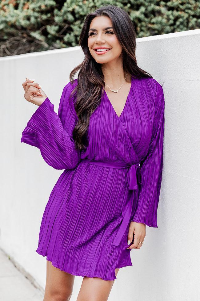 Through The Night Purple Plisse Mini Wrap Dress FINAL SALE Product Image