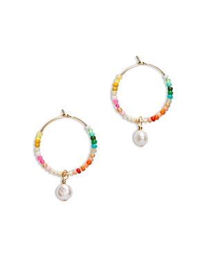 Anni Lu Rainbow Nomad Beaded Cultured Freshwater Pearl Drop Hoop Earrings in 18K Gold Plated Product Image