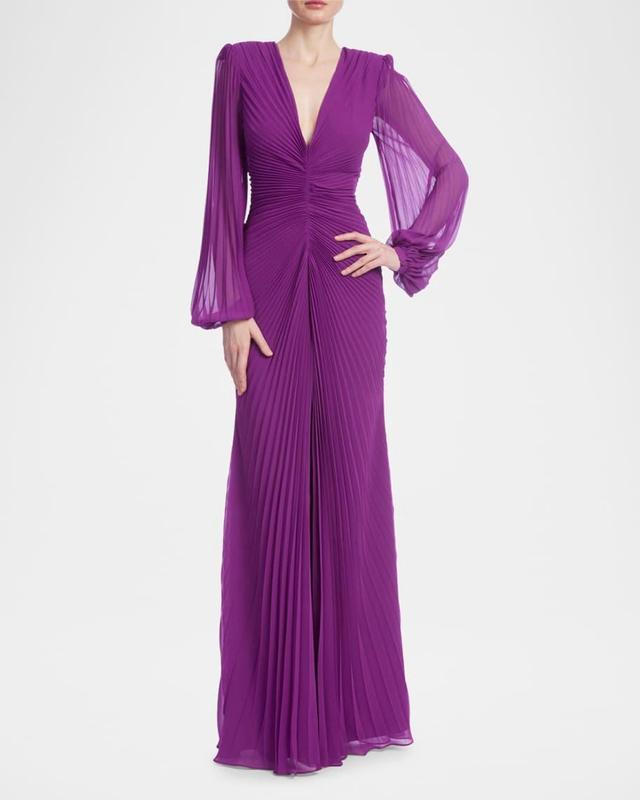 Pleated Deep V-Neck Gown Product Image