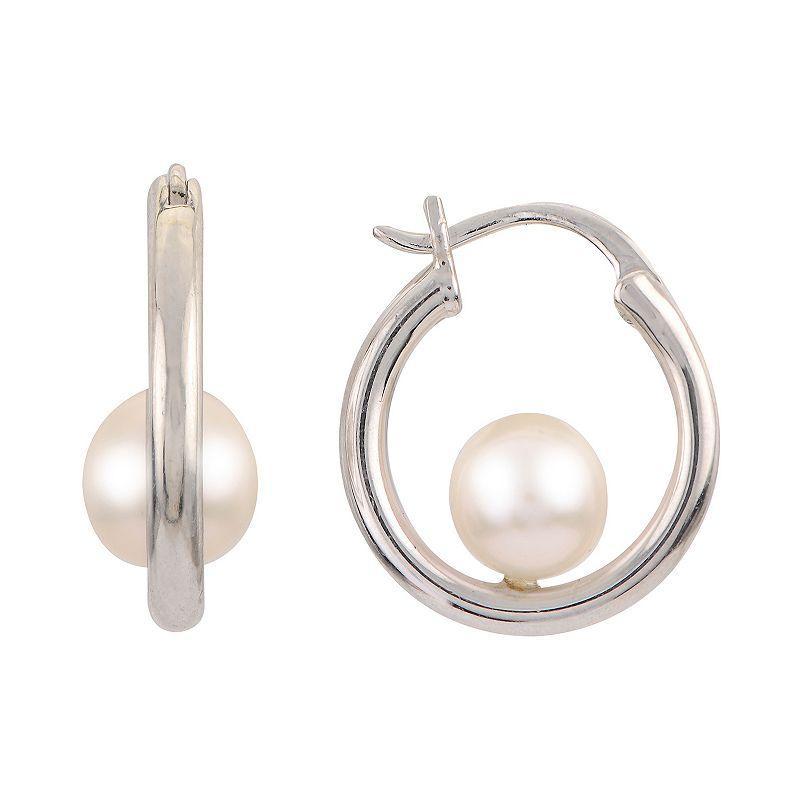 PearLustre by Imperial Sterling Silver Freshwater Cultured Pearl Tube Hoop Earrings, Womens Product Image