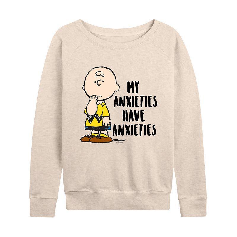 Womens Peanuts Charlie Brown Anxieties Slouchy Graphic Sweatshirt, Girls Product Image