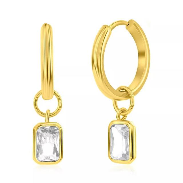 Argento Bella Gold Tone Sterling Silver Cubic Zirconia Birthstone Drop Hoop Earrings, Womens, April Product Image