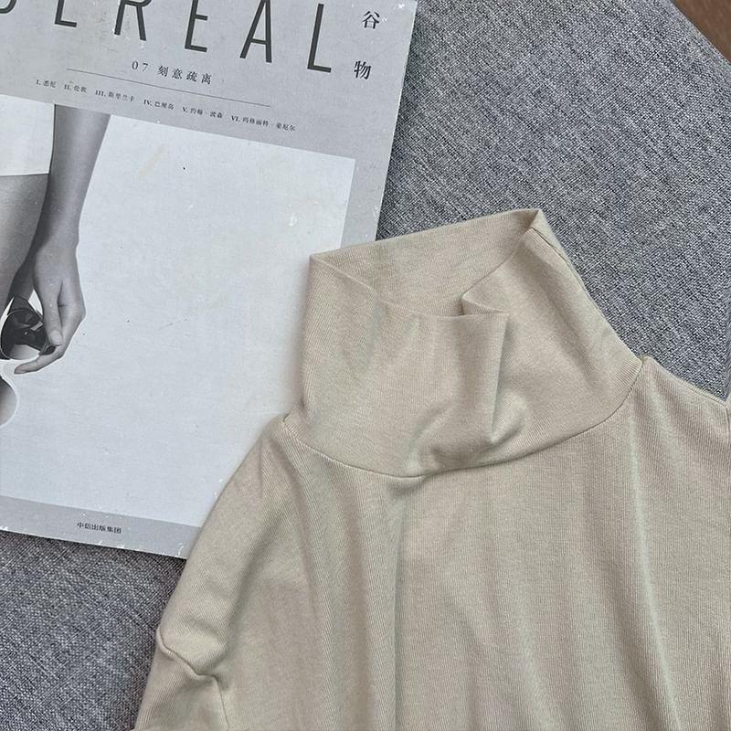 Maternity Long-Sleeve Turtleneck Plain Slim Fit T-Shirt Product Image