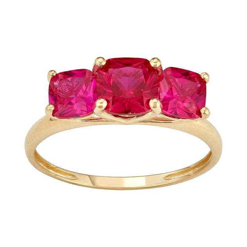 Designs by Gioelli 10k Gold 3-Stone Cushion Ring, Womens Red Product Image