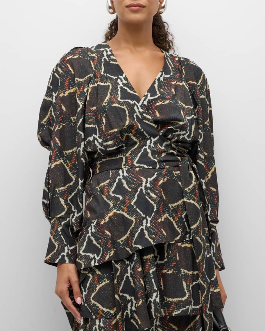 Alouli Printed Long-Sleeve Wrap Blouse Product Image