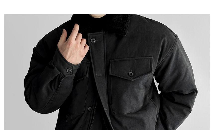 Lapel Collared Plain Button Down Puffer Jacket Product Image