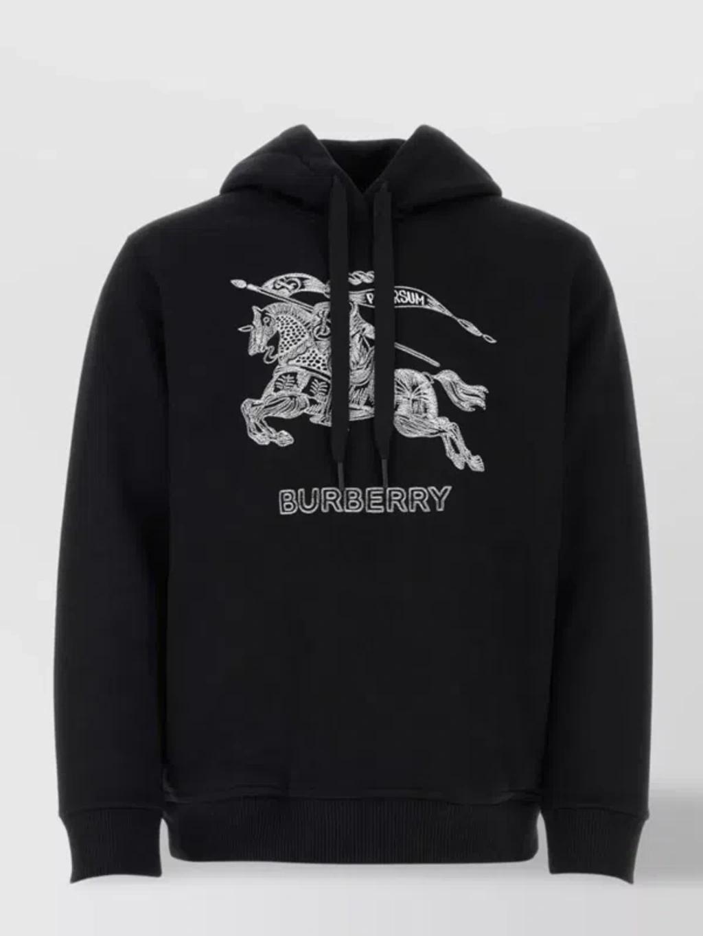 Graphic Print Hooded Sweatshirt With Ribbed Cuffs In Black Product Image