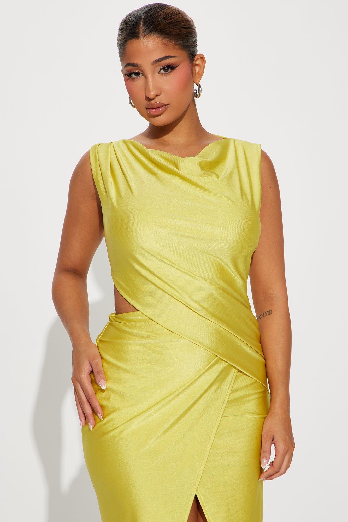 Jocelyn Draped Midi Dress - Yellow Product Image