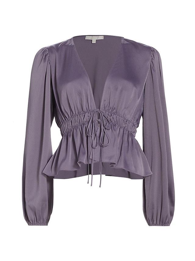 Womens Kara Satin Tie-Front Blouse Product Image