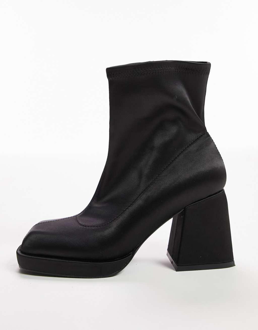 Topshop Wide Fit Tiff satin block heeled ankle boot Product Image