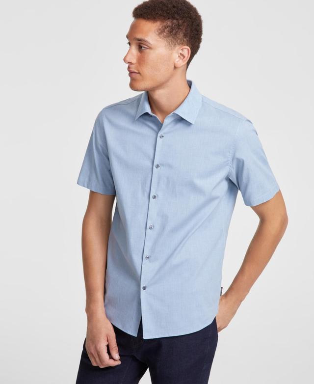 Michael Kors Mens Short Sleeve Button-Front Heathered Shirt Product Image