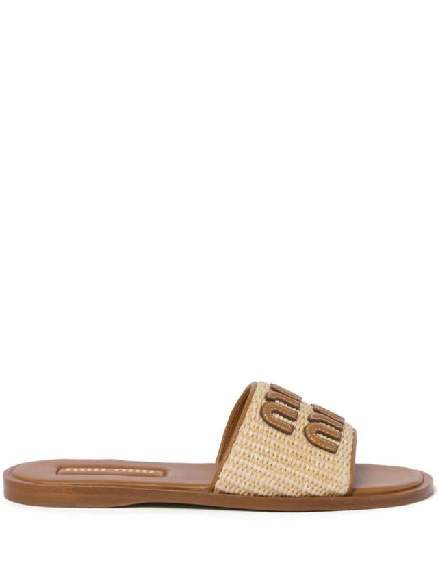 logo-patch raffia slides Product Image