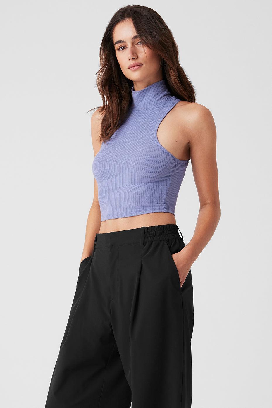 Ribbed Sea Coast Cropped Turtleneck Tank - Lilac Blue Female Product Image