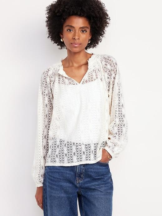 Split-Neck Lace Top Product Image