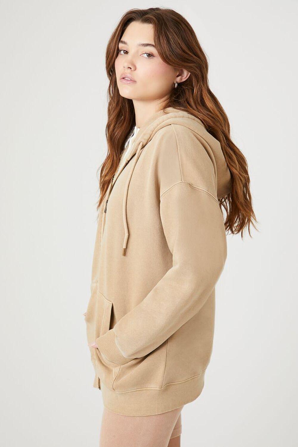 Fleece Drawstring Zip-Up Hoodie | Forever 21 Product Image