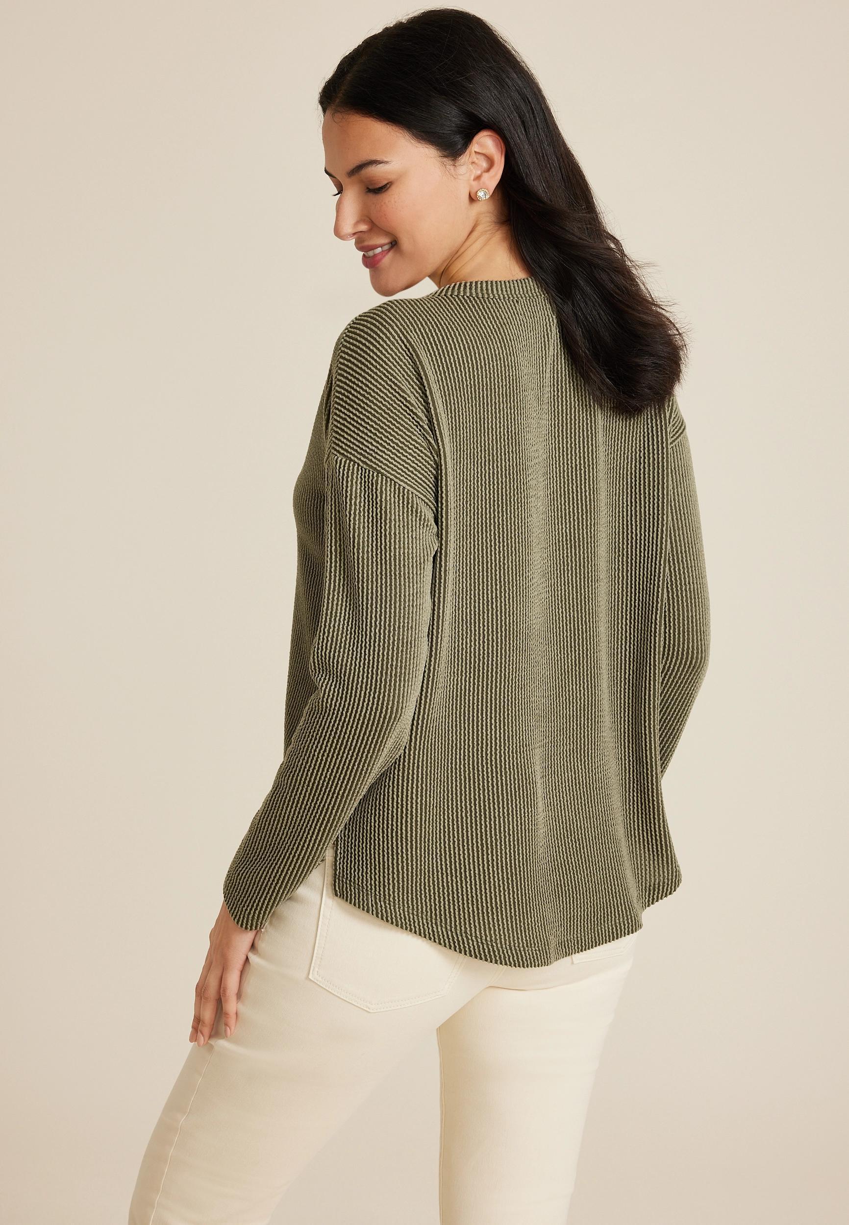 24/7 Clara Long Sleeve Wavy Ribbed Tee Product Image