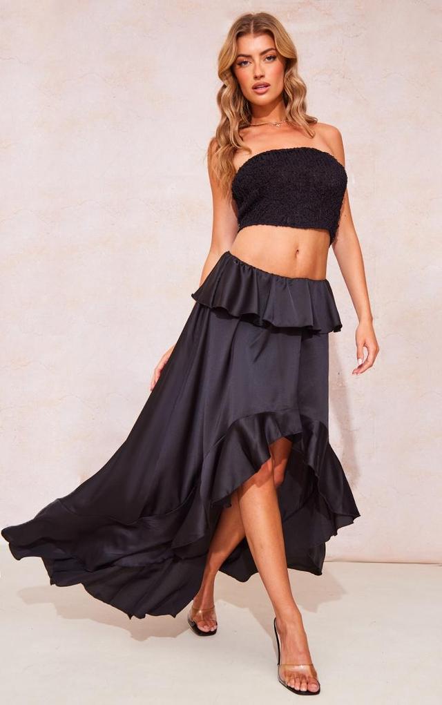 Black Satin Waterfall Front Maxi Skirt Product Image